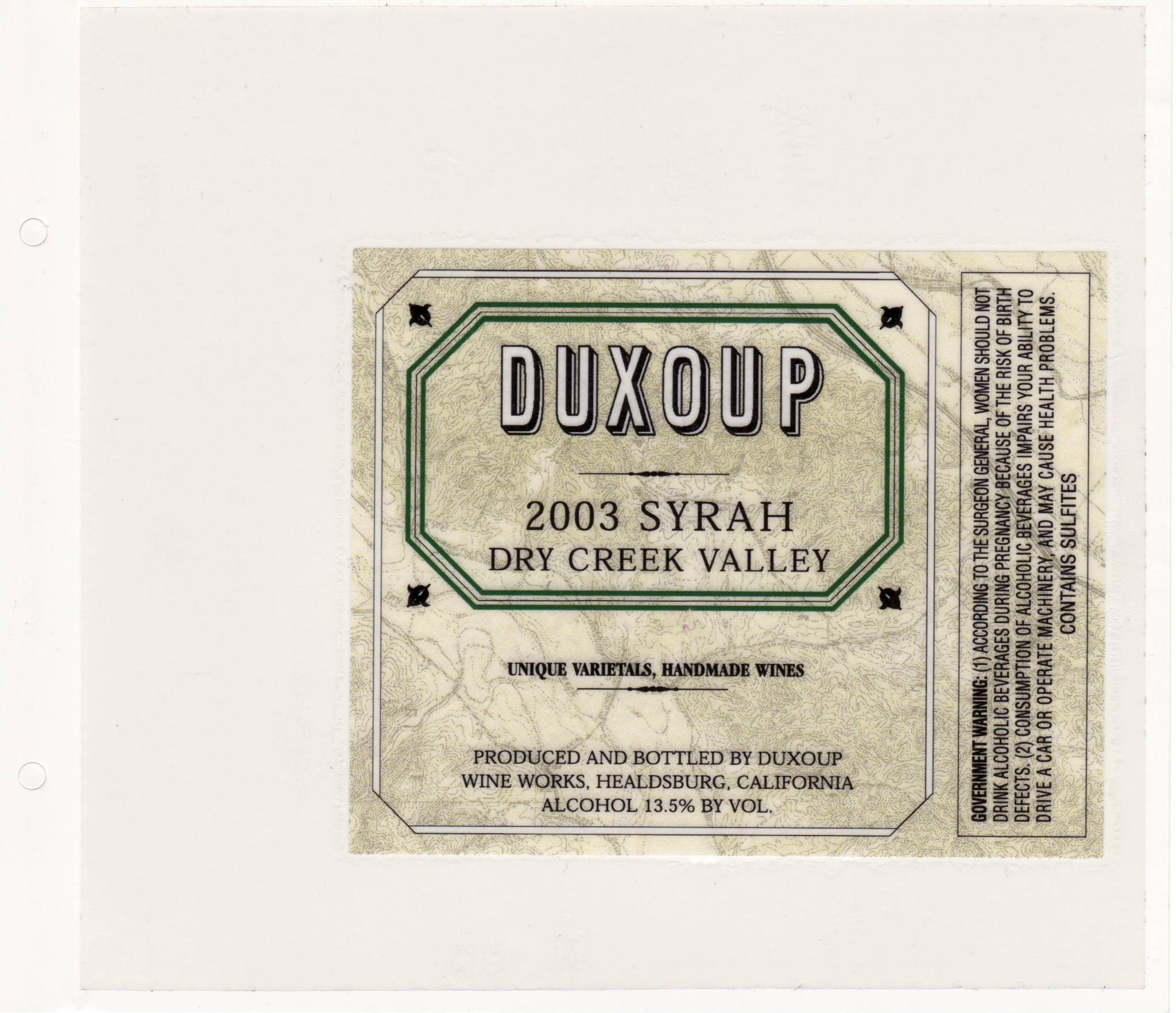 Duxoup 2003 Syrah