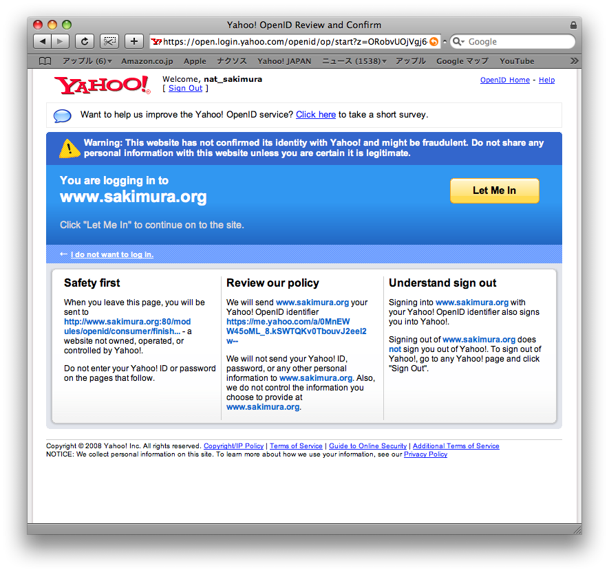 Yahoo! OpenID After Login
