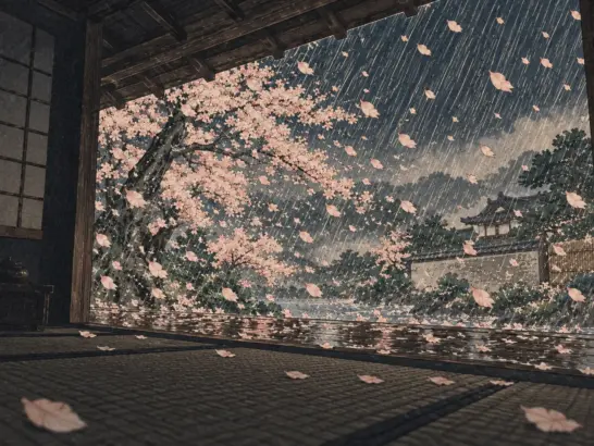 花散らす雨音激し春の宵