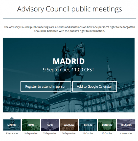 Google to Hold 7 Public Meetings on the “Right to Be Forgotten” Across Europe