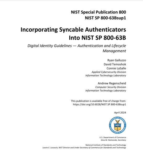 Supplement to NIST SP 800-63B Released, Adding Passkeys