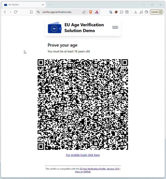 EU年齢確認アプリのリダイレクトQR