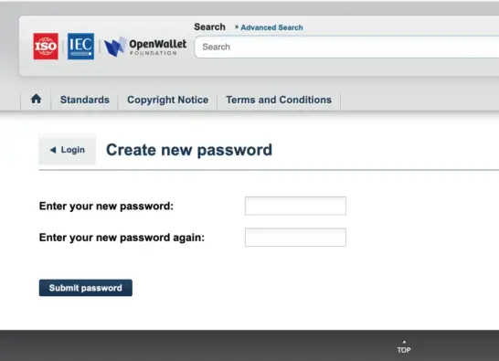 Password creation screen